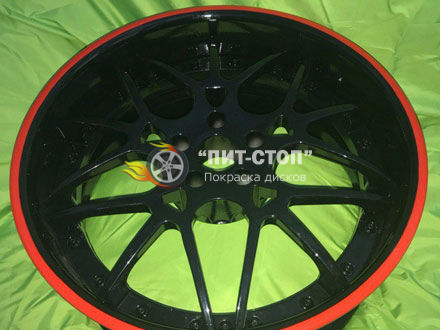 Порошковая покраска мото диска в черный глянец + кант (Рал 3020)